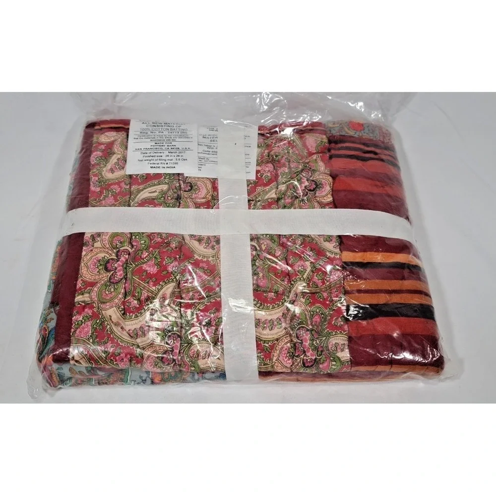 Pottery Barn Georgia Patchwork Euro Sham 26x26 Quilted Cotton Paisley Red‎ Multi
